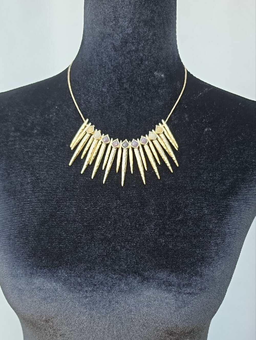 Gold Spike Statement Necklace with Neutral Stone Accents - Picture 2 of 5